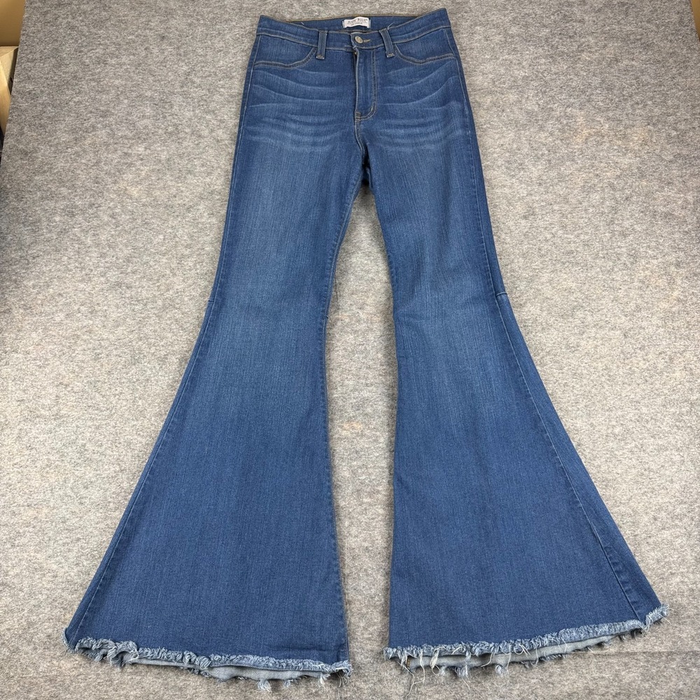 Judy Blue‎ High Rise Super Flare Denim Jeans Raw Hem Blue Womens 7/28